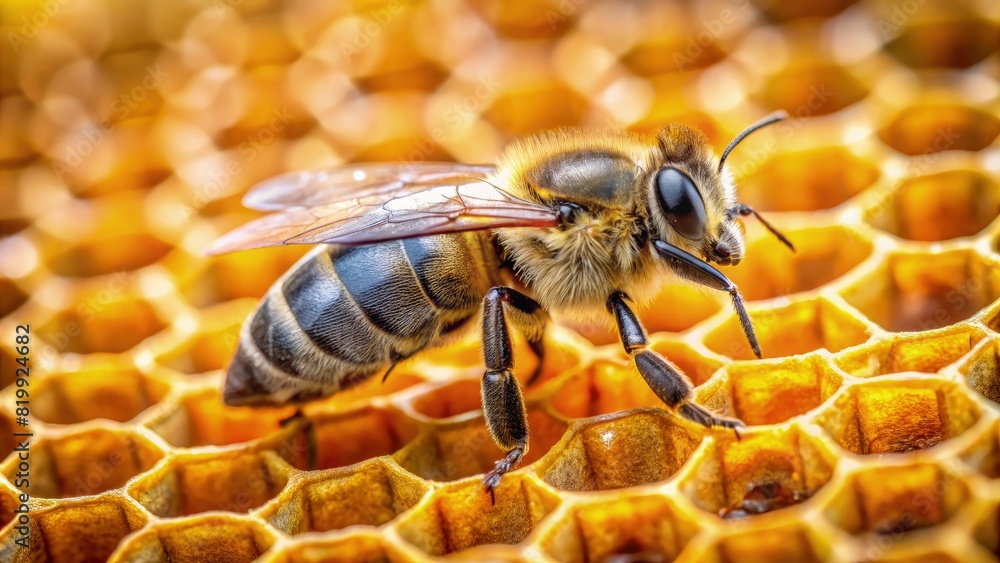 Buzzing Bee Filled With Sweet Nectar. Generative AI Buzzing Bee Filled With Sweet Nectar. Generative AI