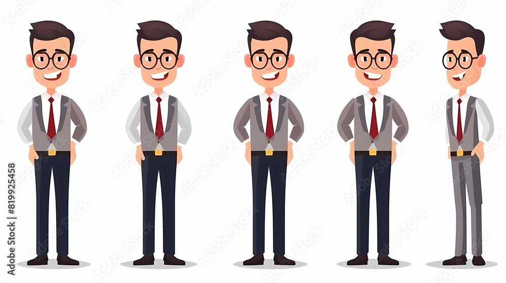 Set of businessman character vector design. Presentation in various action with emotions, running, standing and walking. People working in office planning, thinking and economic analysis Set of businessman character vector design. Presentation in various action with emotions, running, standing and walking. People working in office planning, thinking and economic analysis