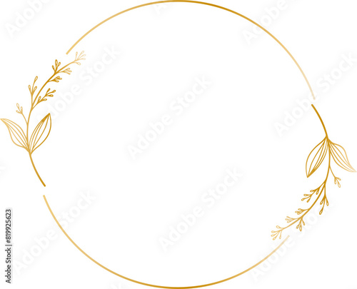 Hand drawn floral botanical golden round border