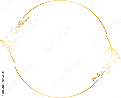 Hand drawn floral botanical golden round border