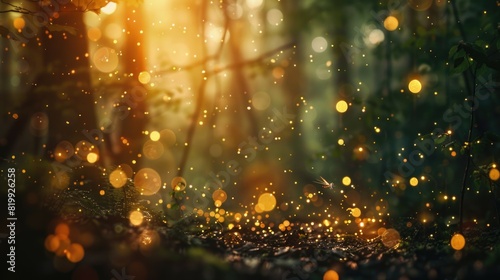 A magical forest illuminated with yellow lights, perfect for fantasy and mystical themes © Ева Поликарпова