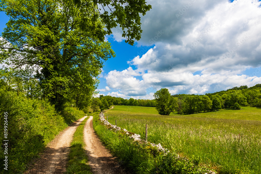 Chemin agricole au milieu d’un paysage bucolique du Couserans, à Tourtouse, en Ariège Chemin agricole au milieu d’un paysage bucolique du Couserans, à Tourtouse, en Ariège