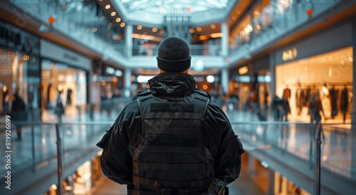 Police Officer Standing in Shopping Mall