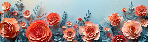Create a papercut floral design for elegant invitations top view digital tone Analogous Color Scheme, realistic