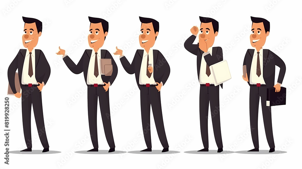 Set of businessman character vector design. Presentation in various action with emotions, running, standing and walking. People working in office planning, thinking and economic analysis Set of businessman character vector design. Presentation in various action with emotions, running, standing and walking. People working in office planning, thinking and economic analysis
