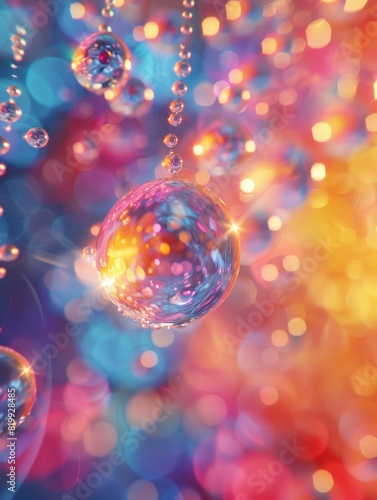 abstract background with bubbles Vibrant Hyperrealistic 3D Render of Water Droplets on Colorful Background © Goodmood