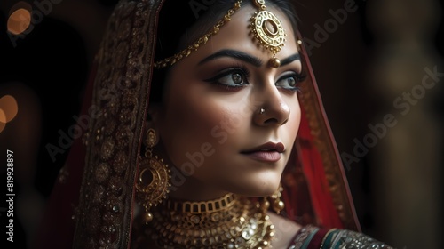 **A close-up of the bride's intricate bridal makeup and glowing skin