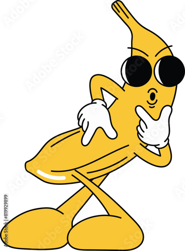 Groovy banana character illustration vector