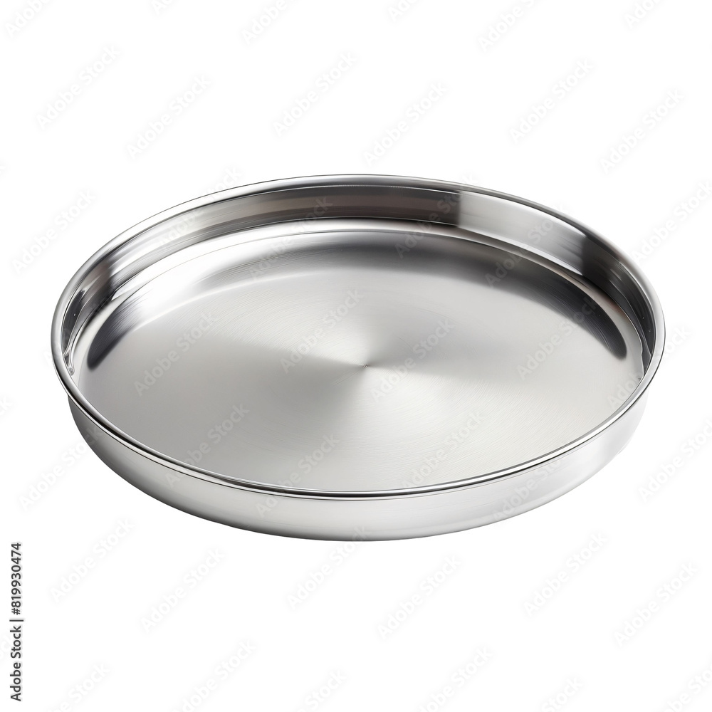 Round Stainless Steel Tray Polished Finish Isolated on White and Transparent Background Round Stainless Steel Tray Polished Finish Isolated on White and Transparent Background
