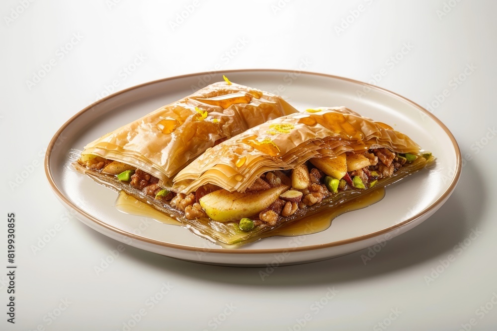 Delicious Apple Baklava with Sweet Honey and Pistachios Delicious Apple Baklava with Sweet Honey and Pistachios