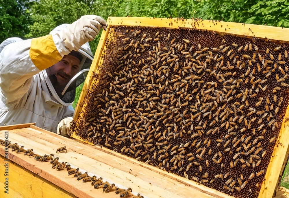 The Art of Beekeeping: A Skilled Apiculturist Manages Their Hive with Precision and Care The Art of Beekeeping: A Skilled Apiculturist Manages Their Hive with Precision and Care
