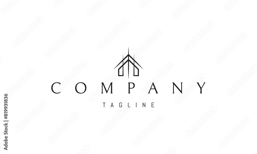 Vector logo with an abstract image of a house with an up arrow. Vector logo with an abstract image of a house with an up arrow.