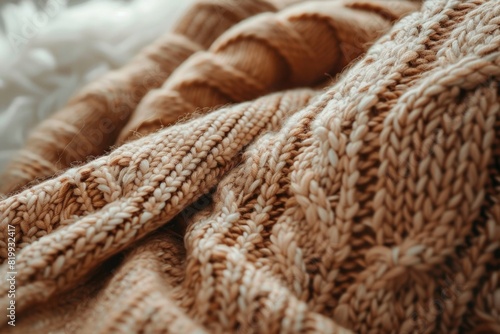 Close-Up Detail of Intricate Knitted Patterns on a Chunky Handmade Sweater, Emphasizing Craftsmanship and Texture