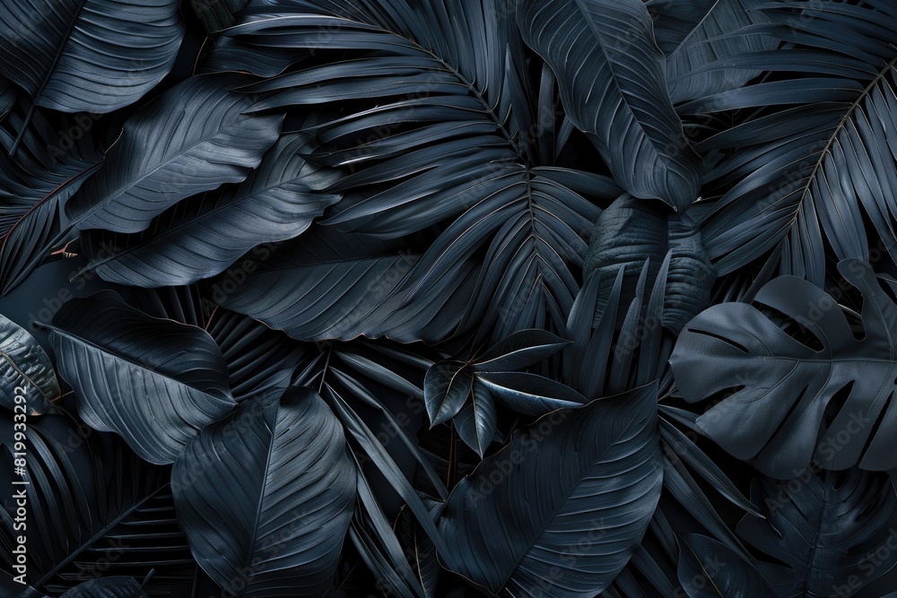 A close up of black leaves with a black background A close up of black leaves with a black background