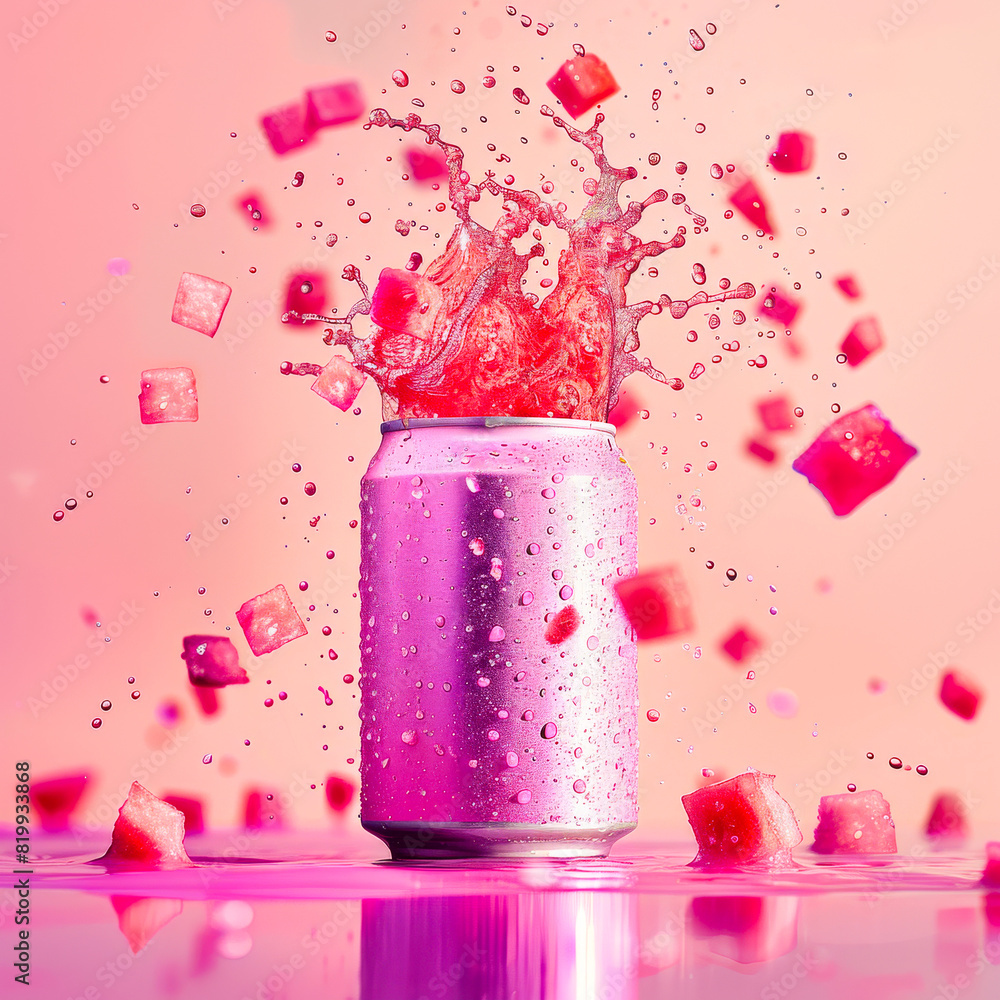 Pink 330ml Can with Hovering Watermelon Cubes
Pink 330ml Can with Hovering Watermelon Cubes