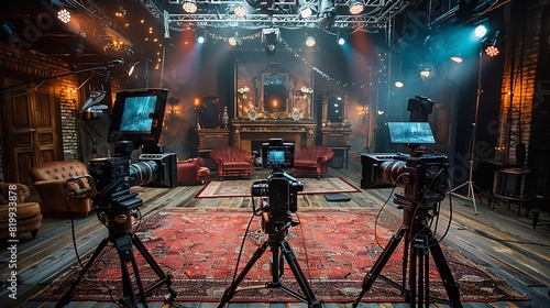 Set up television program with camera, shot from backstage photo