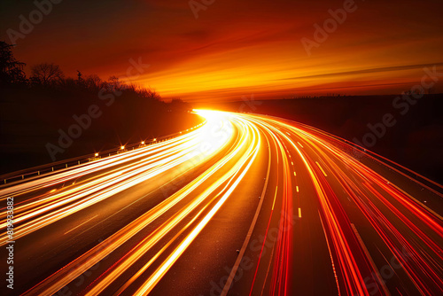 Streaks of car lights on a highway, capturing abstract light focus on, motion, realistic, Composite, urban backdrop, high definition