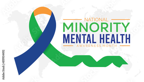 National Minority Mental Health Awareness Month observed every year in July. Template for background, banner, card, poster with text inscription.