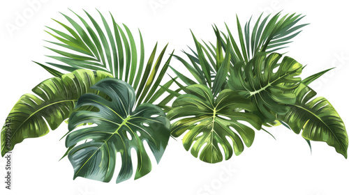 Two vibrant green leaves of a plant stand against a clean white background