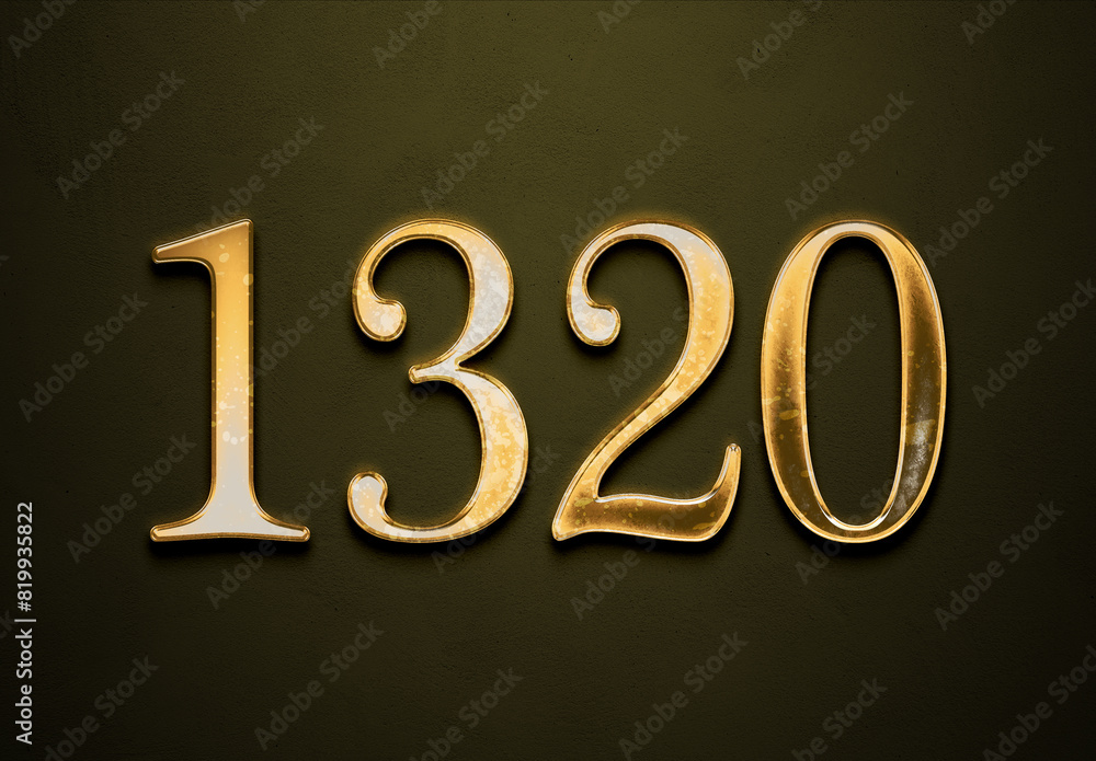 Old gold effect of 1320 number with 3D glossy style Mockup. Old gold effect of 1320 number with 3D glossy style Mockup.