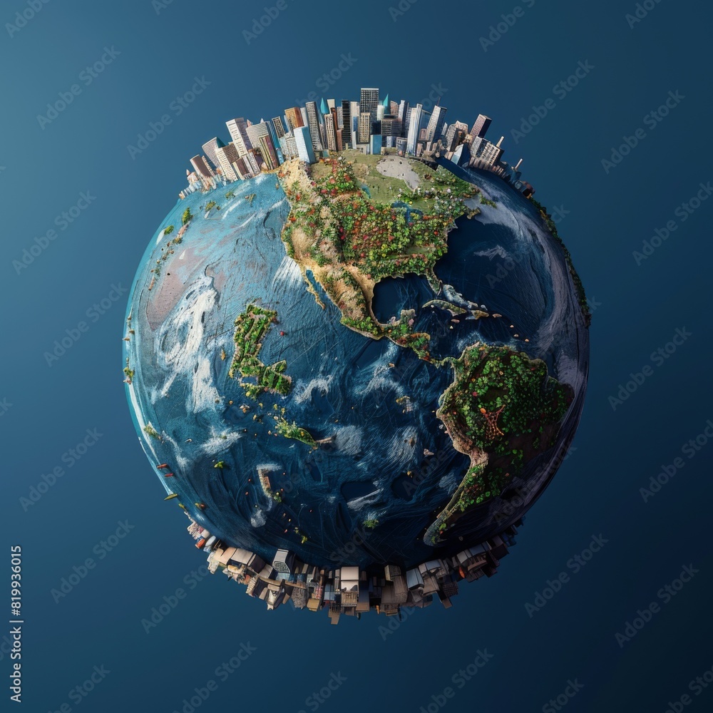 Fototapeta premium Round globe with big city buildings. Urban Earth planet.