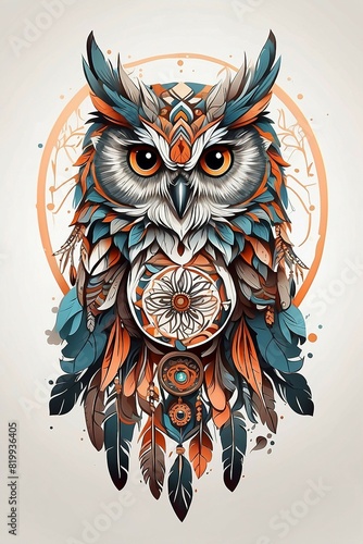 Tribal Dreamcatcher Owl in Mandala Style