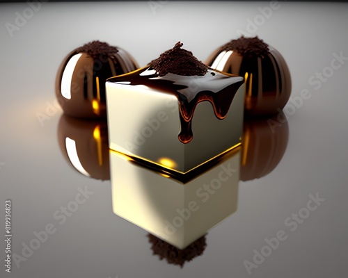 Decadent Chocolate Truffles in Refined Minimalist Arrangement Reflecting Light
