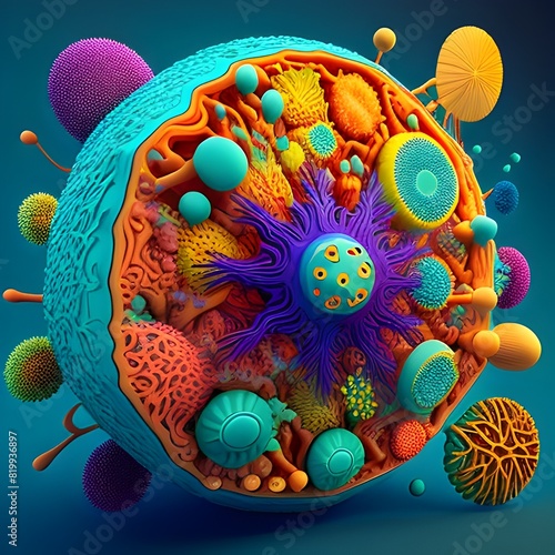 Intricate 3D of a Vibrant and Complex Bacterial Microorganism photo