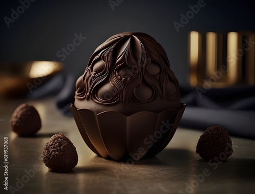 Decadent Dark Chocolate Truffle A Velvety Indulgence in an Elegant Chiaroscuro Setting