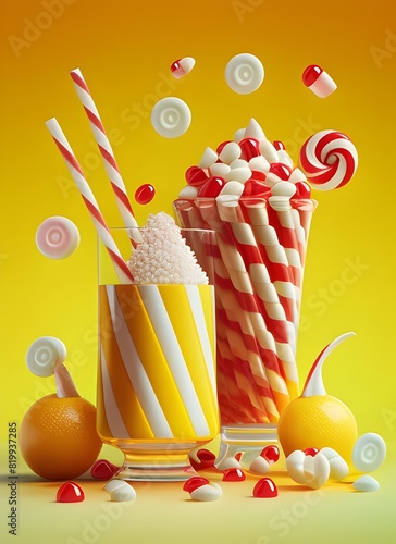 Tempting Tableau of Retro Inspired Candies and Vintage Style Treats Against a Vibrant Sunshine Yellow Background