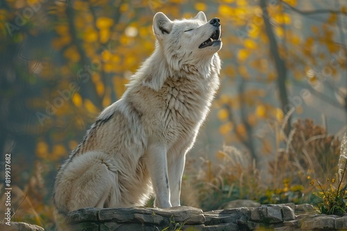 A big white wolf howling in the zoo  high quality  high resolution