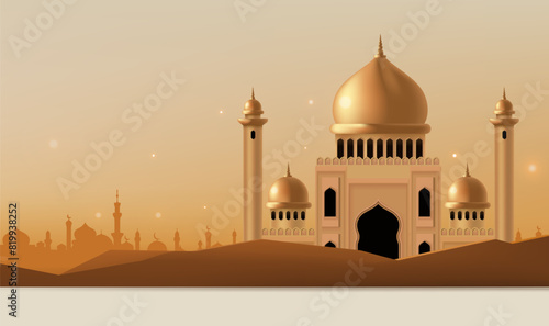 Illustration of the Golden Mosque background, suitable for Islamic festivals