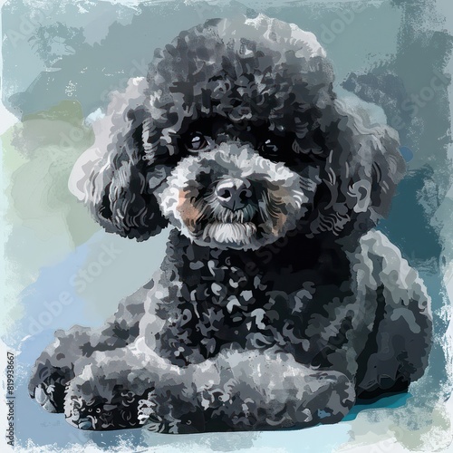 black dog bichon havanais realistic on a color background  photo