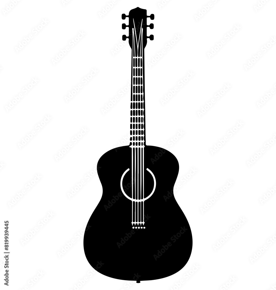 Obraz premium acoustic guitar silhouette, acoustic guitar icon vector illustration