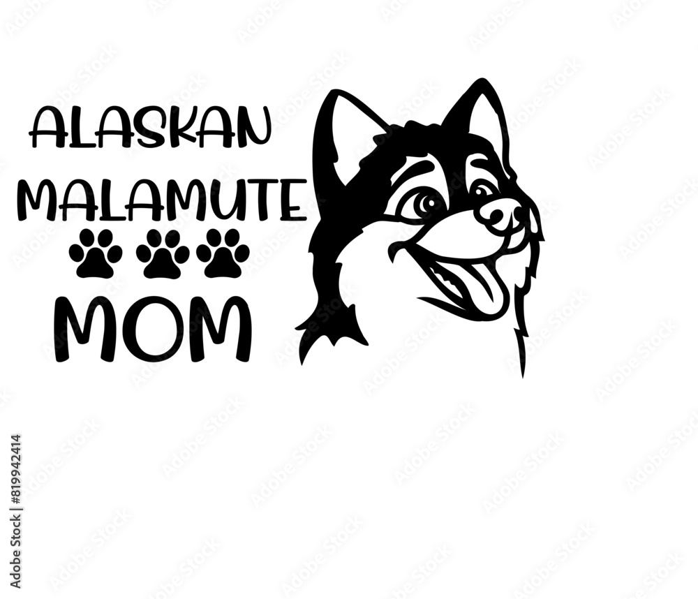 Alaskan Malamute SVG vector file , perfect cut file, happy smiling puppy