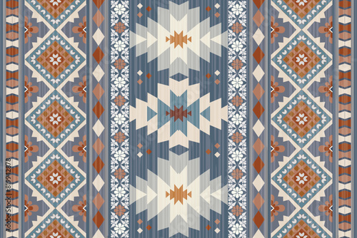 Navajo tribal vector seamless pattern. Native American ornament. Ethnic South Western decor style. Ikat Boho geometric ornament. Vector seamless pattern. Mexican blanket, rug. Woven carpet 