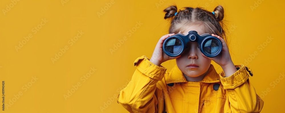 Fototapeta premium Girl With Curly Hair Looking Through Binoculars