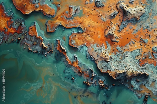 Featuring a the satellite image shows reddishbrown rocks, marsh water and water from an unidentified place photo