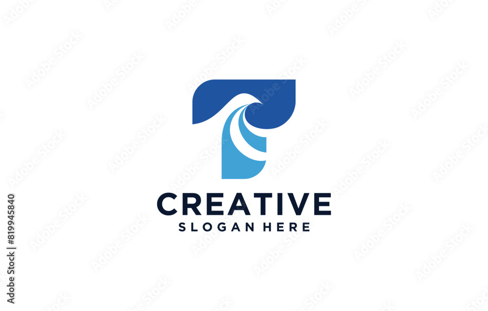 negative space waves on letter T logo design negative space waves on letter T logo design