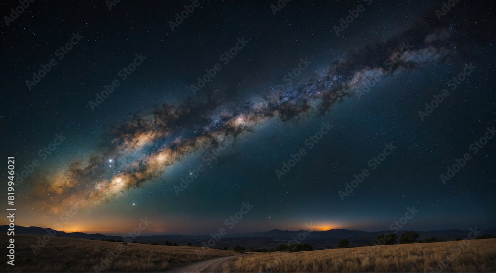 galaxy stars landscape over field panorama wide galaxy stars landscape over field panorama wide
