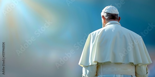 Pope viewed from behind in Vatican City. Concept Historical Landmarks, Catholicism, Papal Authority, Vatican City, Religious Sights