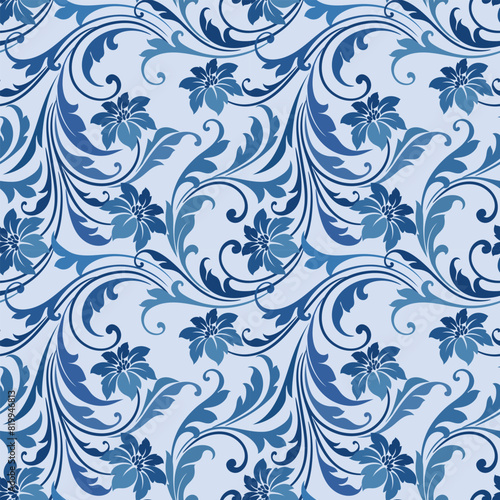 Vintage blue floral seamless pattern. Vector background design for textile, Wallpaper, background, web design. Floral pattern.