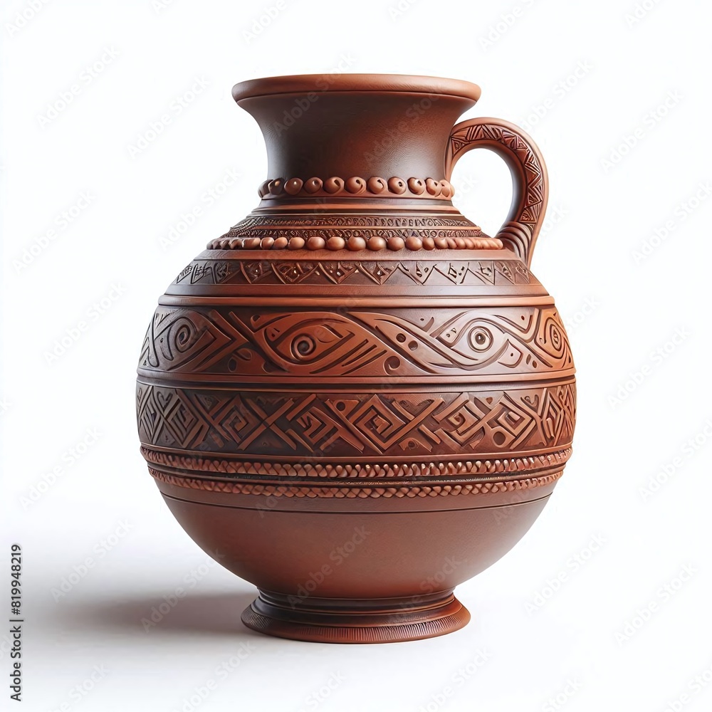 Traditional Moroccan Clay Jug with Geometric Carvings Traditional Moroccan Clay Jug with Geometric Carvings