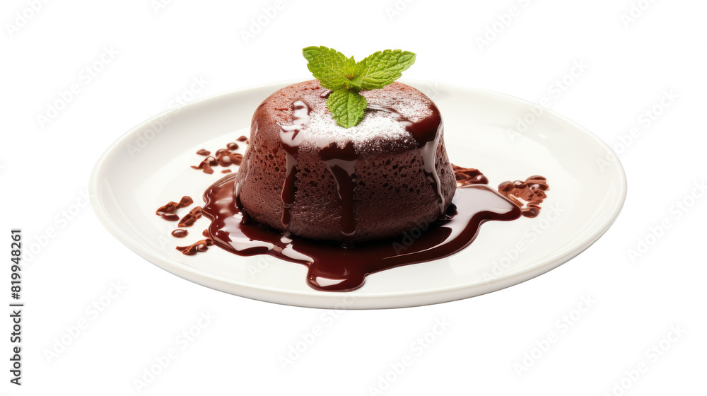 Molten chocolate cake on white isolated on clear png background and transparent background. Bakery and pastry concept for cafe and restaurent, AI generative. Molten chocolate cake on white isolated on clear png background and transparent background. Bakery and pastry concept for cafe and restaurent, AI generative.