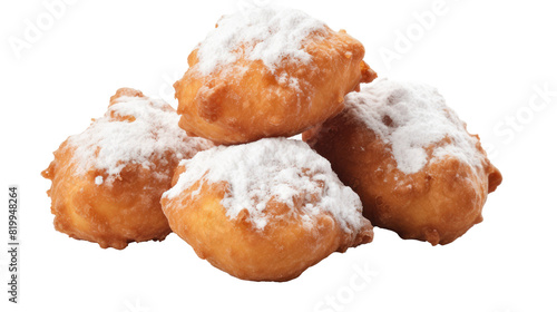 Oliebollen on white isolated on clear png background and transparent background. Bakery and pastry concept for cafe and restaurent, AI generative.	