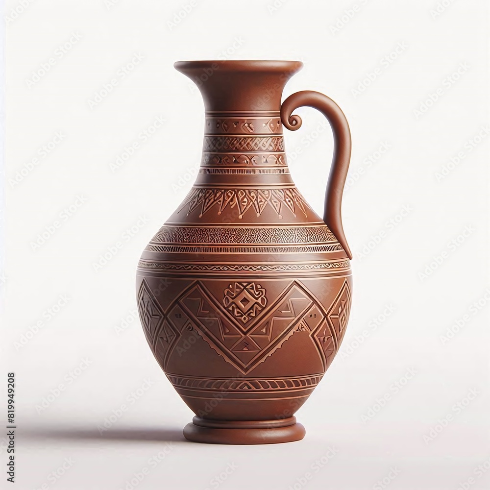 Traditional Moroccan Clay Jug with Geometric Carvings Traditional Moroccan Clay Jug with Geometric Carvings