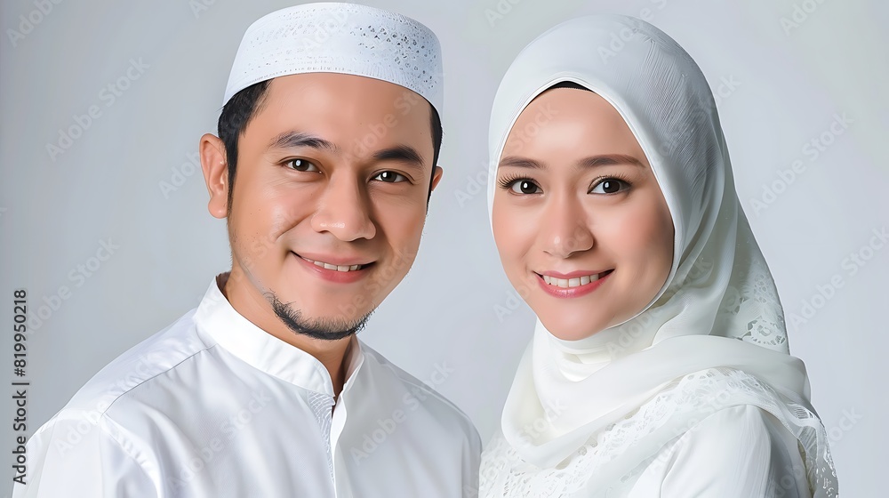 Radiant Muslim Indonesian Couple in Bright Studio Setting Radiant Muslim Indonesian Couple in Bright Studio Setting