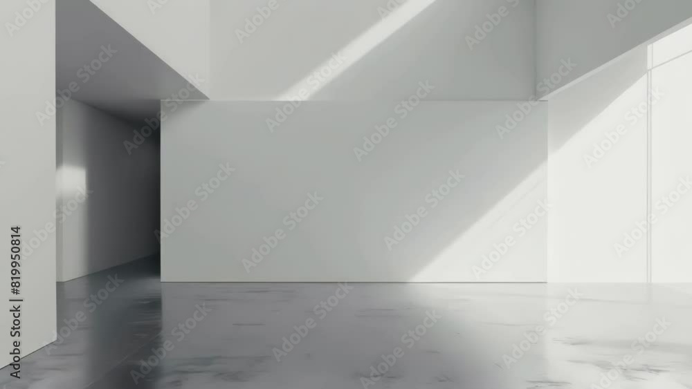 A large empty room with a white wall and a grey floor. The room is empty and has no furniture A large empty room with a white wall and a grey floor. The room is empty and has no furniture