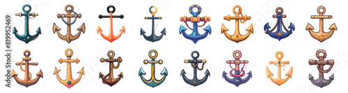 Cartoon anchor icon set. Anchor icon collection - stock vector.