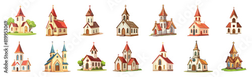 Cartoon church icon set. Church icon collection - stock vector.